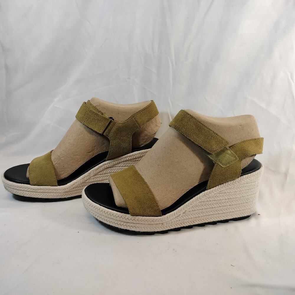 Sorel Olive Green Suede Espadrille Wedge Sandals